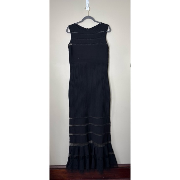 Tadashi Shoji Black Formal Mesh Illusion Dress Gown Black Size Large - Picture 2 of 8